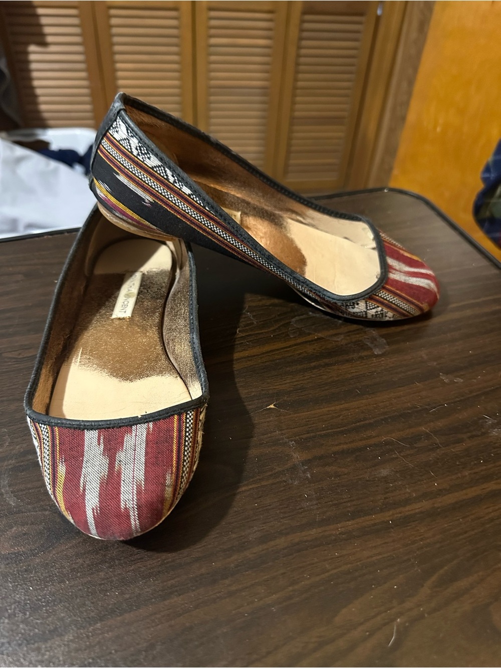 Cynthia Vincent Red Multi-Stripe Patterned Ballet Flats
